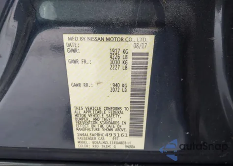 2017 Nissan Altima 2.5 Sv from USA, damaged, VIN 1N4AL3AP8HC493161